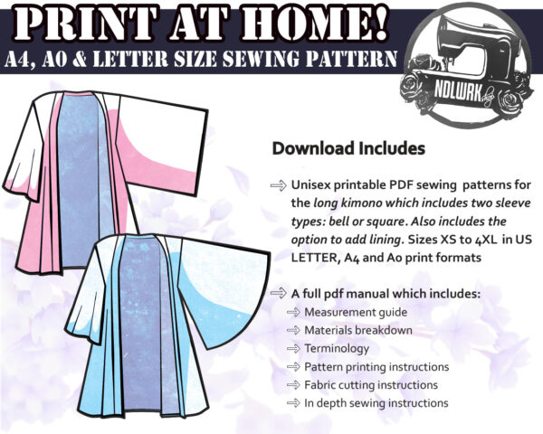 Long Kimono/Haori Lined Sewing Pattern/Downloadable PDF File and Tutorial Book - Image 3