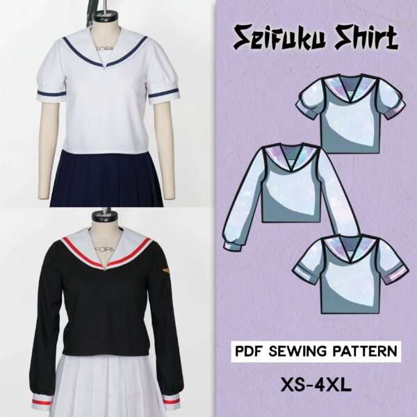 Seifuku Shirt Sewing Pattern/Downloadable PDF and Tutorial Book