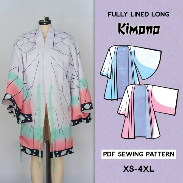Long Kimono/Haori Lined Sewing Pattern/Downloadable PDF File and Tutorial Book