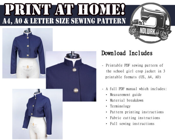 School Girl Crop Jacket Sewing Pattern/Downloadable PDF File and Tutorial Book - Image 2