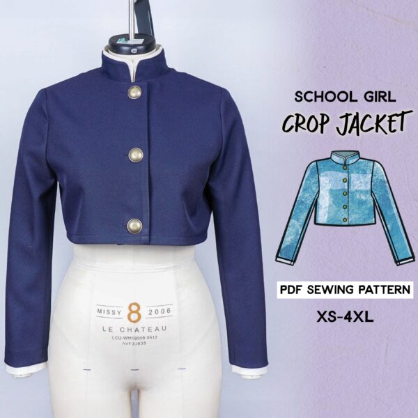 School Girl Crop Jacket Sewing Pattern/Downloadable PDF File and Tutorial Book