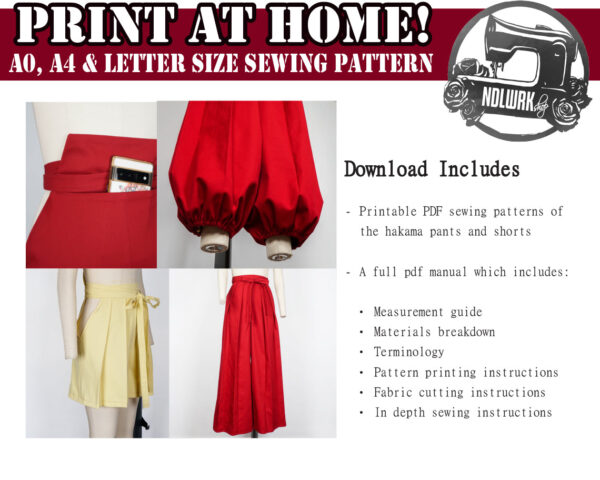 Hakama Pants and Shorts Sewing Pattern/Downloadable PDF and Tutorial Book - Image 2