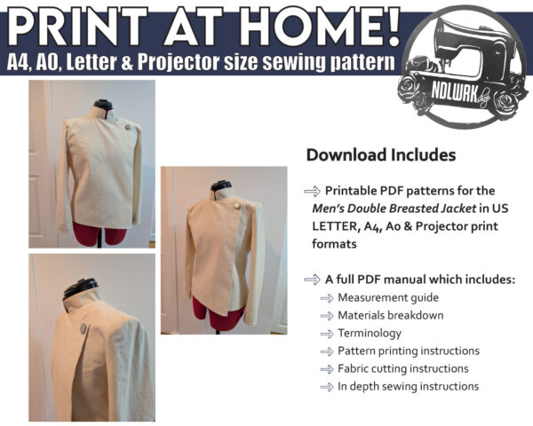 Men's Double Breasted Jacket Sewing Pattern/Downloadable PDF File and Tutorial Book - Image 3